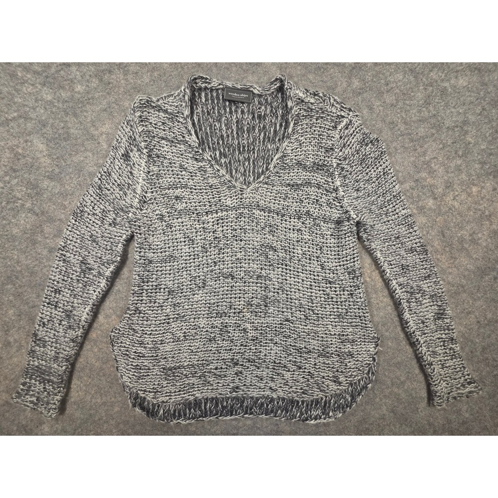 Wooden Ships Paola Buendia V-Neck Marled Knit Sweater Black White XS/S